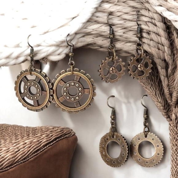 Bundle 3 Pr. Steampunk Dangles…Gears Earrings - Picture 1 of 5